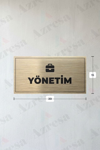 Yönetım Yazılı - Metal - Gold Renk - Kapı İsimliği - 30x15 Cm