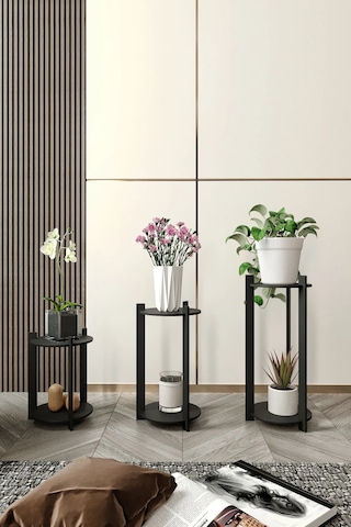 3'lü Yuvarlak Çiçeklik Saksılık Siyah Siyah