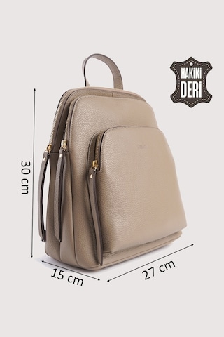 Hakiki Deri Kadın Sırt Çantası Vizon Smr9209 Vizon