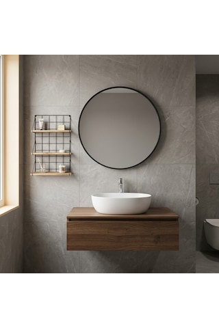 3 Katlı Dekoratif Duvar Rafı, Siyah Metal Izgara Ve Doğal Ahşap Raf, Banyo, Mutfak, Baharatlık Kitaplık Organizer Ahşap - Siyah
