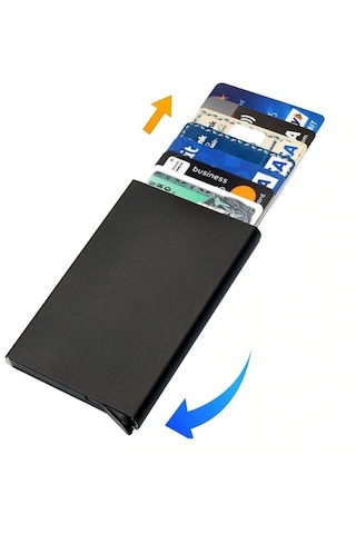 Machine Model Otomatik Mekanizmalı Kredi Kartlık Alüminyum Rfıd Koruma Sistemli Mat Siyah