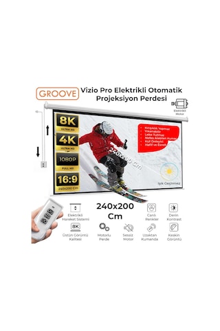 Groove Vizio Pro 240x200cm Blackout Işık Geçirmez Elektrikli Otomatik Kumandalı Projeksiyon Perdesi +motorlu+canlı Renkler+göz Koruması+leke Tutmaz Projector
