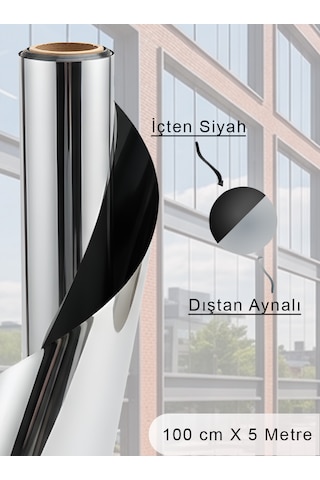 1 Metre X 5 Metre Isı Yalıtımlı 2 Ply Içten Siyah / Dıştan Aynalı Blacksilver Cam Filmi Ofis, Cam Balkon, Duşakabin