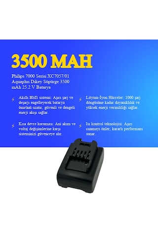 Philips 7000 Serisi Xc7057/01 Aquaplus Dikey Süpürge 3500 Mah 25.2 V Batarya Uyumlu Uzun Ömürlü, Yüksek Performans Pil