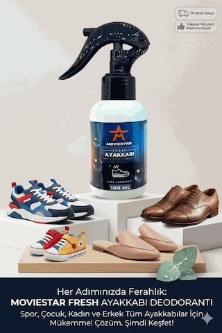 Qramed Moviestar Orthopedix Ayakkabı Deodorantı Koku Giderici Sprey 100 Ml Trigerli Çok Renkli