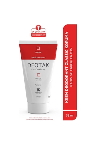 Deotak Classic Koruma 7 Güne Kadar Etkili Hassas Ciltler İçin Kadın - Erkek Kullanım Krem Deodorant 35 ML