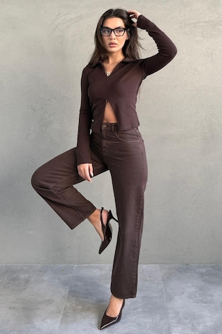 Kahverengi Yüksek Bel Mom Fit Kadın Jean Mg2654 Kahverengi