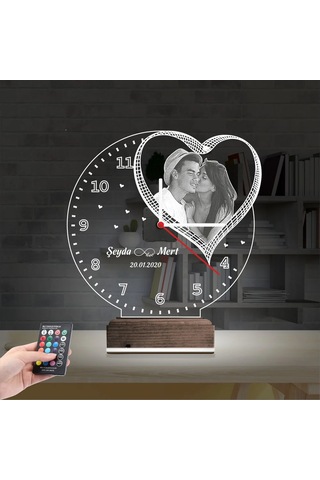 Luvivia Kalp Sevgiliye Hediye V7 Fotoğraflı Saatli 3d Lamba - Masa Gece Lambası