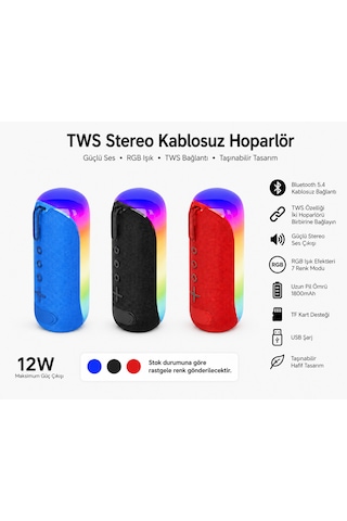 Blc Tws Stereo Kablosuz Bluetooth Hoparlör Rgb Işıklı 12w Güçlü Ses 1800mah Taşınabilir Tf Kart Destekli Usb Şarjlı
