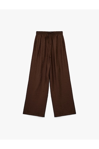 Koton Modal Kumaş Cepli Beli Lastikli Bağlamalı Floral Dokulu Geniş Paça Pantolon Kahverengi 6wak40102pw Kahve