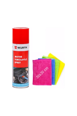 Oto Motto Würth Hızlı Motor Temizleme Spreyi 500ml Ve 4'lü Kullan At Mikrofiber Silme Temizleme Bezi
