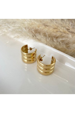 Üçlü Bombeli Halka Gold Çelik Küpe