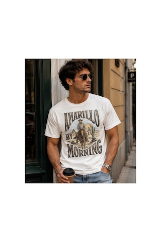 Qmen Style Unisex Basic Baskılı T-shirt Amarillo By Morning Beyaz %100 Pamuk