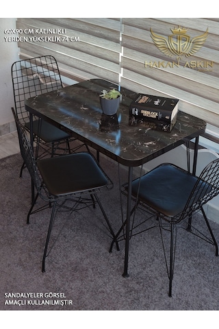 By Hakan Aşkın Siyah Metal Ayaklı 60x90 Cm Kalınlıklı Tek Masa Black Marblemutfak - Balkon - Çalışma Masası Black Marble / Siyah Mermer