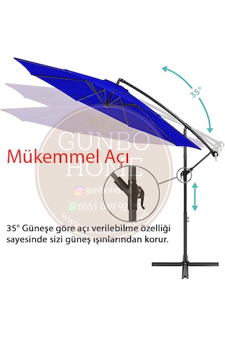 Gunbo Home 3 Mt 8 Kaburga Full Demir 21 Kg Mavi Bahçe Şemsiyes