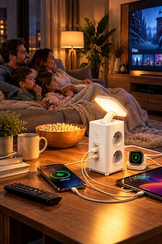 Akım Korumalı Masaüstü Priz 4 Priz, 2 Usb-c + Usb-a, Pd 20w & Qc 18w Hızlı Şarj, 3680w, Led Aydınlatmalı 1.9 M
