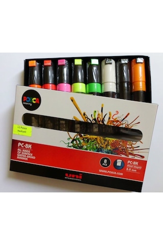 Uni-ball Posca Pc-8k Boyama Kalemi Kesik Uç 8'li Set Floresan Ren
