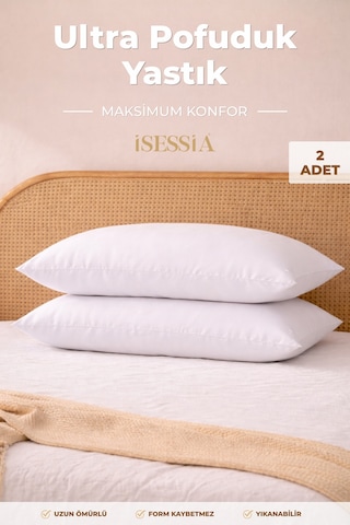 Puffy Yastık 2 Li Set Yumuşak, Dolgun, Silikon Elyaf Dolgulu 50 X 70 Cm. Beyaz