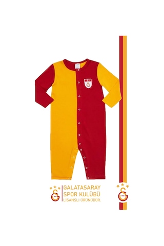 Galatasaray Lisanslı Uzun Kol İsme Özel Bebek Tulum Aslan Baskılı Ahşap Kutulu Sarı - Kırmızı