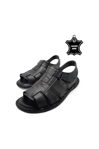 Magic Shoes Hakiki Deri Ortopedik Erkek Sandalet Siyah-22