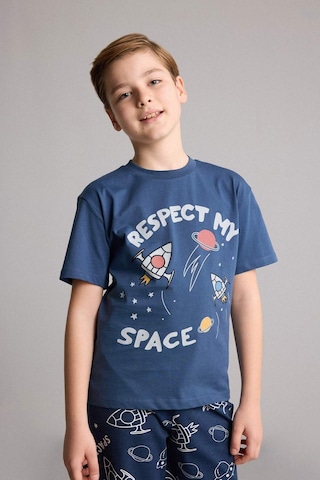Defacto Regular Fıt Baskılı Şort Tişört 2li Pijama Takımı Erkek Çocuk H0374a826smın249 İndigo-ın249