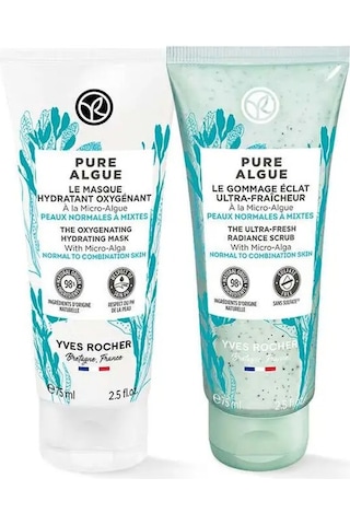 Yves Rocher Pure Algue Normal ve Kuru Ciltler İçin Nemlendirici ve Canlandırıcı Peeling 75 ML + Yoğun Nemlendirici ve Canlandırıcı Maske 75 ML