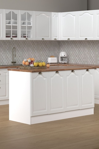 160 Cm %100 Mdf Greena White Ada Mutfak, Modern Mutfak Adası, Mutfak Yemek Masası, Bar Masası Beyaz