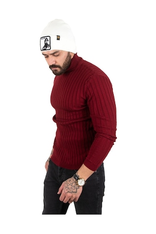 Deepsea Erkek Bordo Yarım Balıkçı Örme Kazak 2100017 Bordo