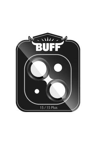 Buff Apple Uyumlu iPhone 15 / 15 Plus Kamera Metal Lens Koruyucu Siyah