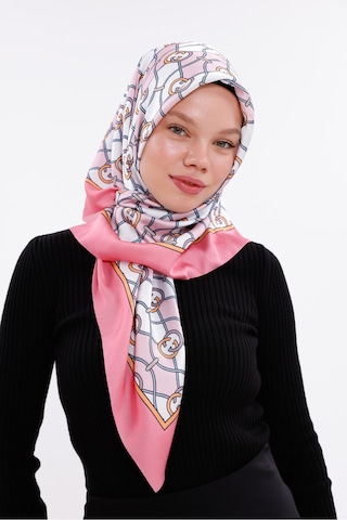 Tarzını Seç Zincir Desenli Pudra Pembe Şifon Saten Eşarp - 100x100 Cm