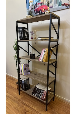 Modern Style Home Metal Kitaplık 5 Raflı Çok Amaçlı Dosya Kitap Rafı Ofis Salon Raf 150 Cm Ceviz Kahverengi Modernk03