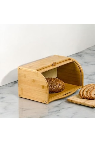 Bambu Lüks Panjur Kapaklı Büyük Ekmek Dolabı, Dolabı, Ekmek Sepeti Sandığı, Ekmeklik, Çok Amaçlı Bambu Kutu Açık Gri