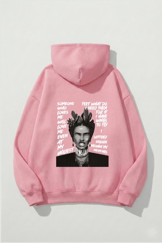 Uyguntarz Unisex Yumuşak Dokulu Frida Kahlo Viva La Vida Baskılı Tasarım Oversize 3 İplik Hoodie Sweatshirt Pembe