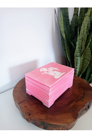 Pembe Renkli Ahşap Takı Kutusu