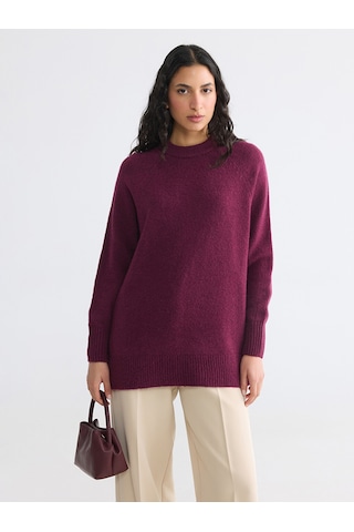 Lcw Modest Bordo Bisiklet Yaka Oversize Kadın Triko Tunik