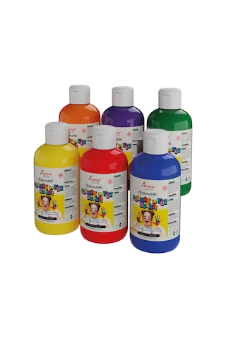 Ana Renkler Parmak Boyası 6'lı Set 6x250gr Yıkanabilir, Toksik İçermez, Çocuk Okul Kreş İçin