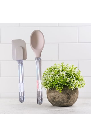 Baroness Silikon 2 Parça Spatula Kaşık Seti Bej