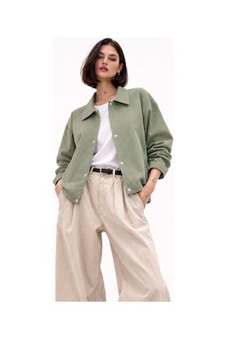 Kadın Oversize Basic Gabardin Mevsimlik Polo Yaka Ceket-385 Çağla Yeşili