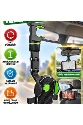 Dikiz Aynası Ve Koltuk Başlığı Uyumlu Ayarlanabilir Telefon Tutucu