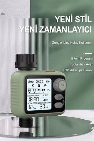 Otomatik Bahçe Sulama Zamanlayıcısı - 5 Programlı Lcd Ekranlı Akıllı Sulama Sistemi Ipx5 Su Geçirmez