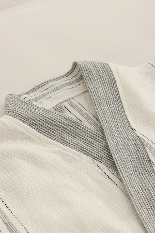 Raw Pamuk Yarasa Kol Natural Çizgili Kimono S-m 1516a Krem