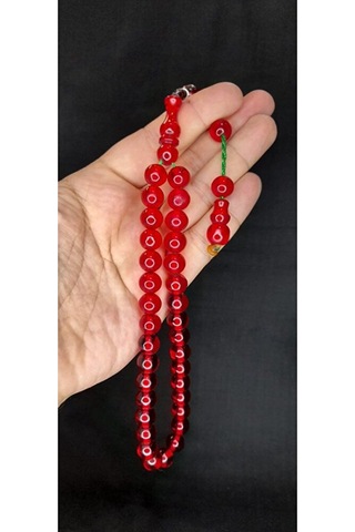 Çubuk Kehribar Tesbih Küre Kesim Kırmızı Renk T-416