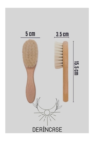 %100 Doğal Keçi Kılı Bebek Saç Fırçası Ve Kayın Ahşap Şimşir Tarak + Bez Kese Hediyeli
