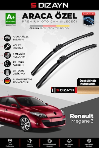 S-dizayn Renault Megane 3 Ön Cam Silecek Seti 2009-2016 Premium Araca Özel 60-40 Cm A+ Kalite