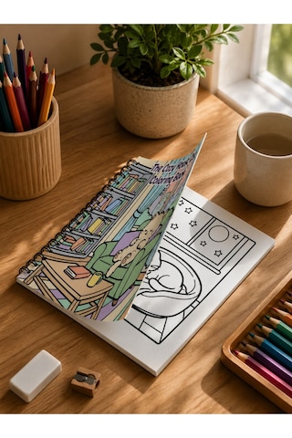 Cozy House Cats Ev Kedileri 20x20 Cm Büyük Boyama Kitabı, Çocuklar Yetişkinler