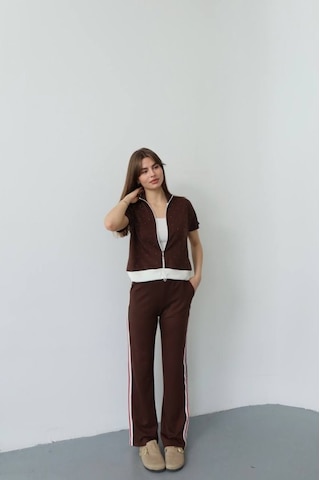Etiler Collection Kadın Fermuarlı Taş Ve Şerit Detaylı Ikili Takım Kahverengi