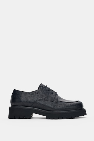 Calder Hakiki Deri Bağcıklı Kadın Loafer- Siyah