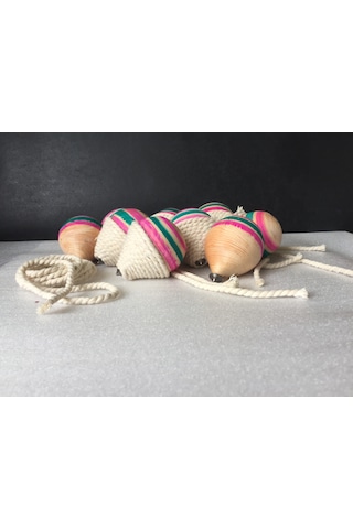 10 Adet Ahşap Topaç- 2 Metre İpiyle Birlikte