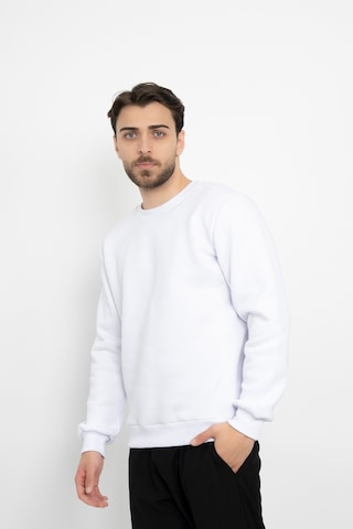 Dasüniforma Basic Baskısız 3 İplik Unisex Cepsiz Düz Sweatshirt Yuvarlak Yaka Sweat Beyaz
