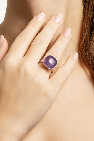 Violet 18 Ayar Beyaz Altın Kaplama Gümüş Ametist Yüzük